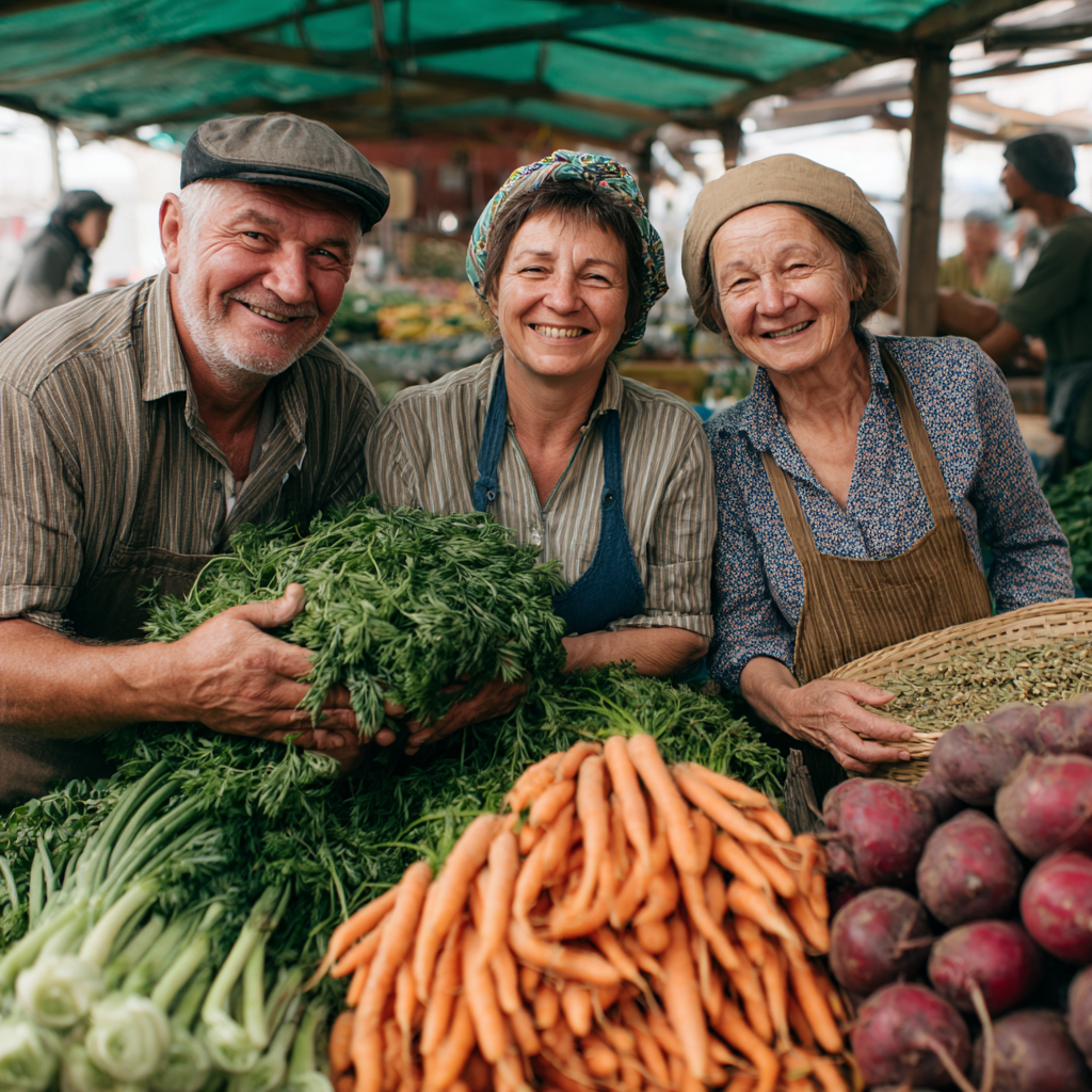Happy middle-aged Ukrainian woman preparing healthy colorful meal in bright kitchen